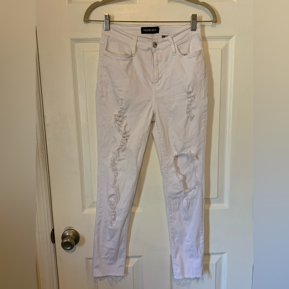 Fashion Nova White Distressed Skinny Jeans